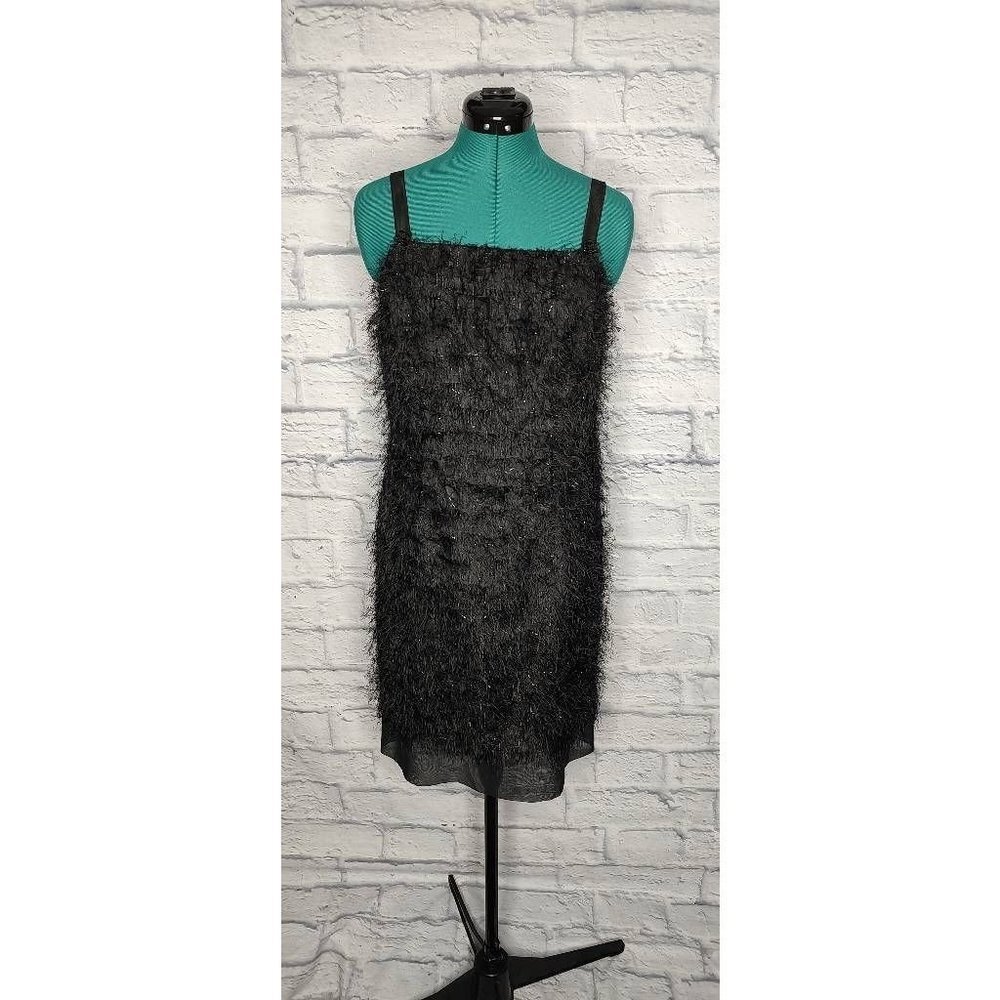 Vintage Huis Clos Womens Sheath Dress Black Square Neck Above Knee Eyelash 8